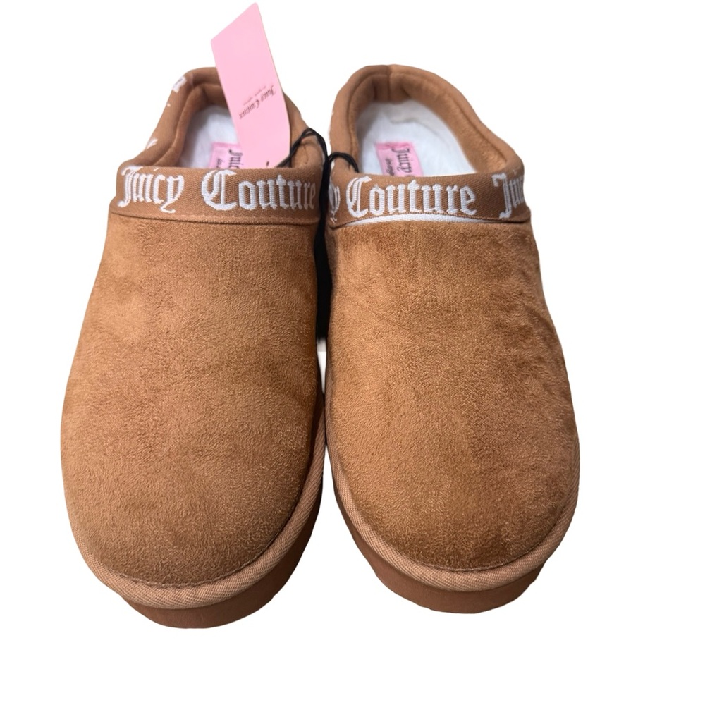 Juicy Couture JC-ONEY Tan Suede Platform Clog Slippers Faux Fur Lined Sz 6 - Picture 3 of 14